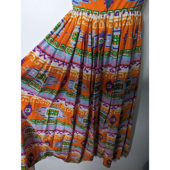 Vintage 60's 70's Empire Waist Maxi Dress Bold Graphic Print Chiffon Top - Picture 5 of 10